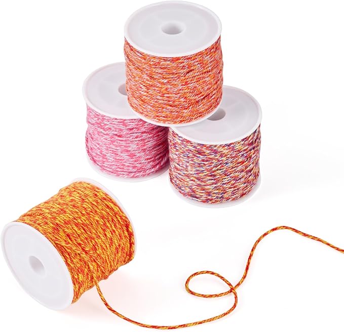 4 Rolls Braided Cotton Cord Orange Red Macrame Thread 1.2 mm Twisted Beading - Image 6