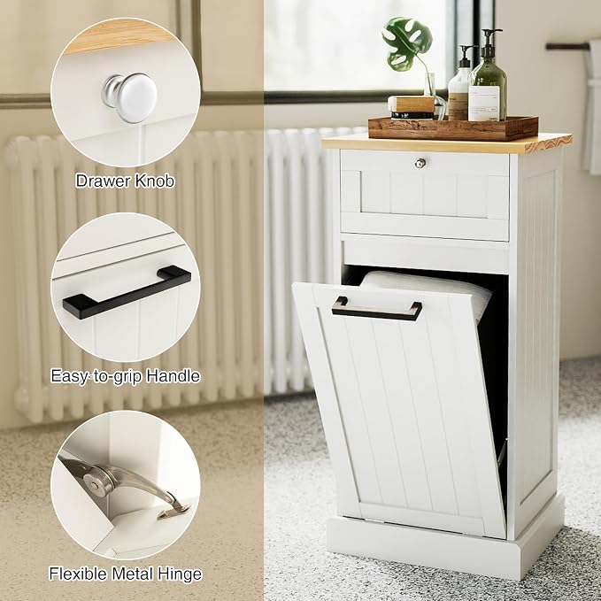 Giantex Tilt Out Laundry Hamper Cabinet, Bathroom Storage Cabinet - Image 6