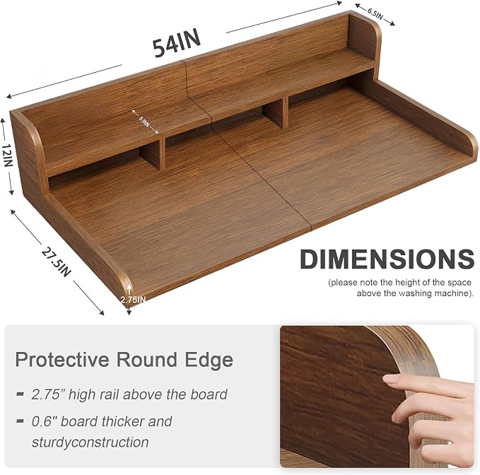 Washer Dryer Countertop With Shelf, 2-Tier Laundry Countertop with Edge Rails - Image 3