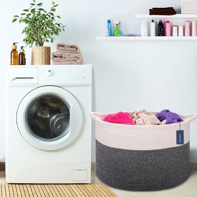 COMSE Extra Large Blanket Basket, Woven Laundry Basket, 21.7”x 13.8”, Nursery - Image 8