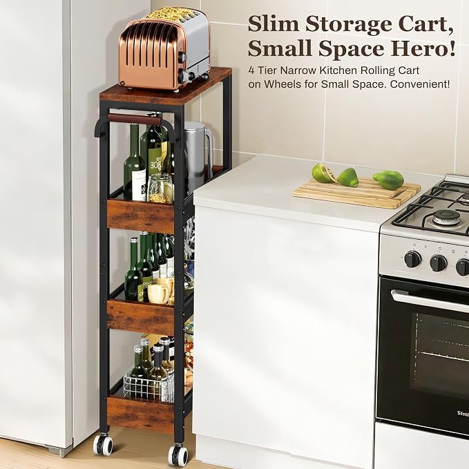 4 Tier Slim Rolling Cart with Wheels - Image 4