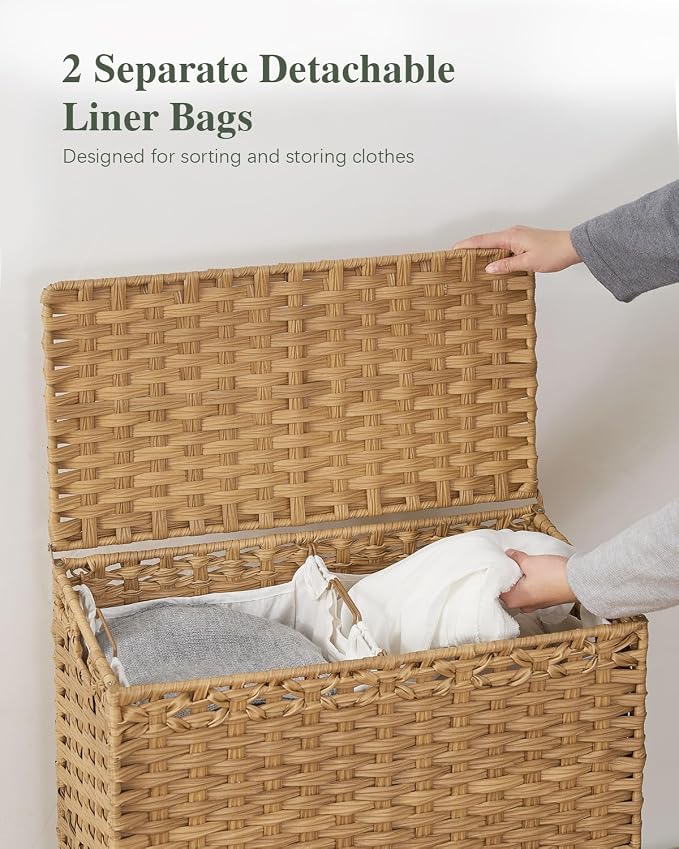 Laundry Hamper with Lid, 112 L Handwoven Rattan Wicker Laundry Basket, 2 - Image 4