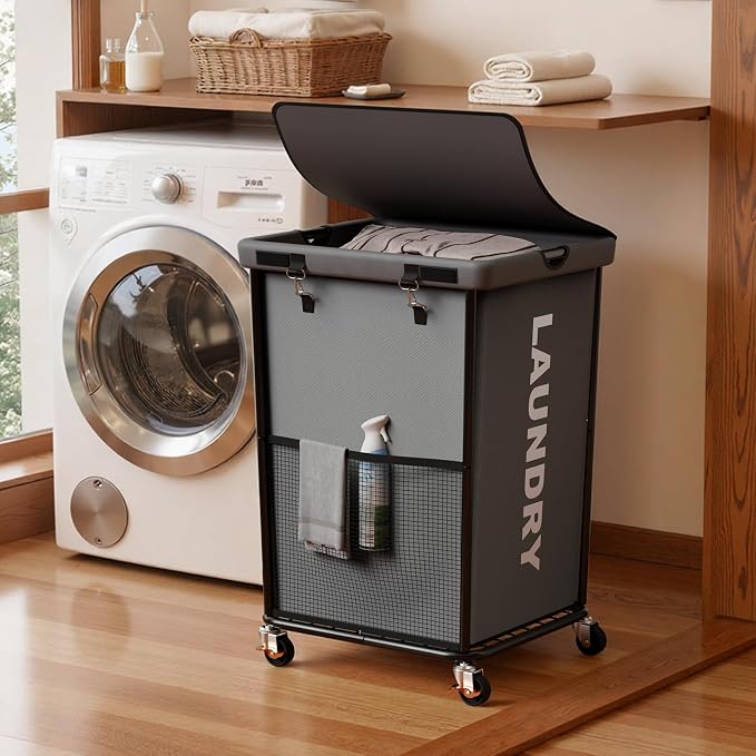 150L Laundry Basket with Wheels, Rolling Laundry Hamper with Cloth Cover by OLLDIDE