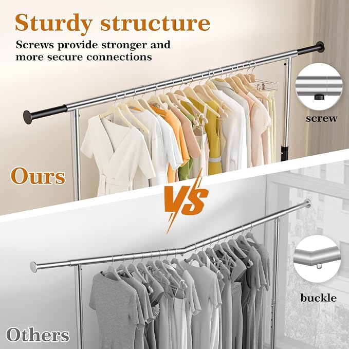 Heavy Duty Clothes Rack for Hanging Clothes Extendable Rolling Clothing Rack - Image 6