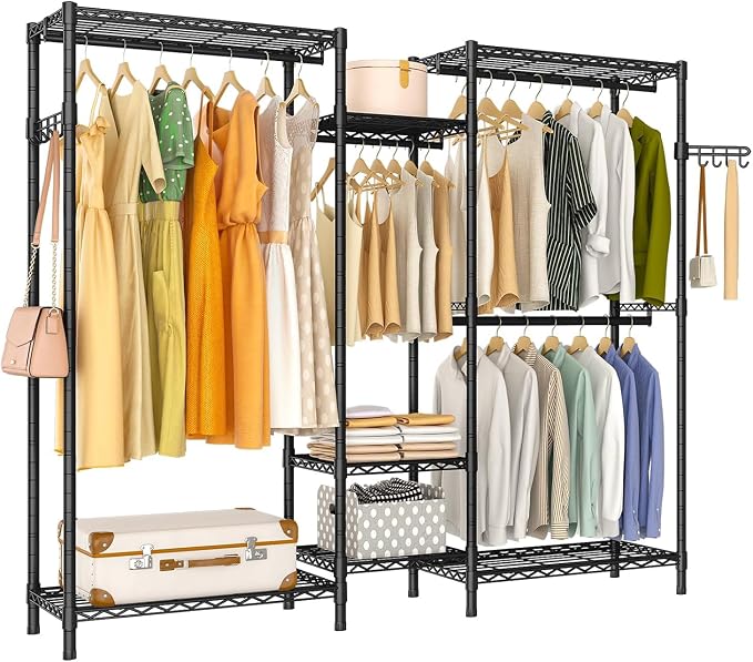 Heavy Duty Garment Rack, Portable Wardrobe Clothes Rack Freestanding Adjustable by EXGLOBOL