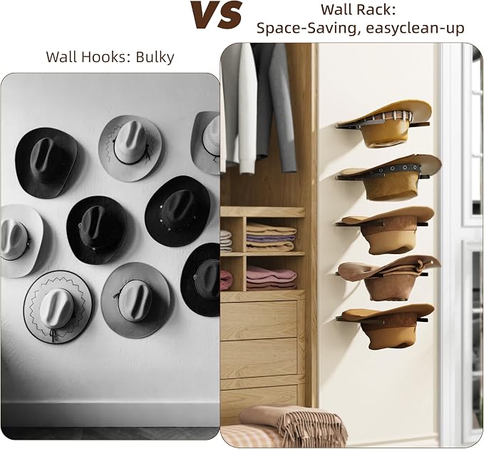 2-Pack Metal Hat Rack for Wall Mount – Space-Saving Cowboy Hat Holder & DIY - Image 6