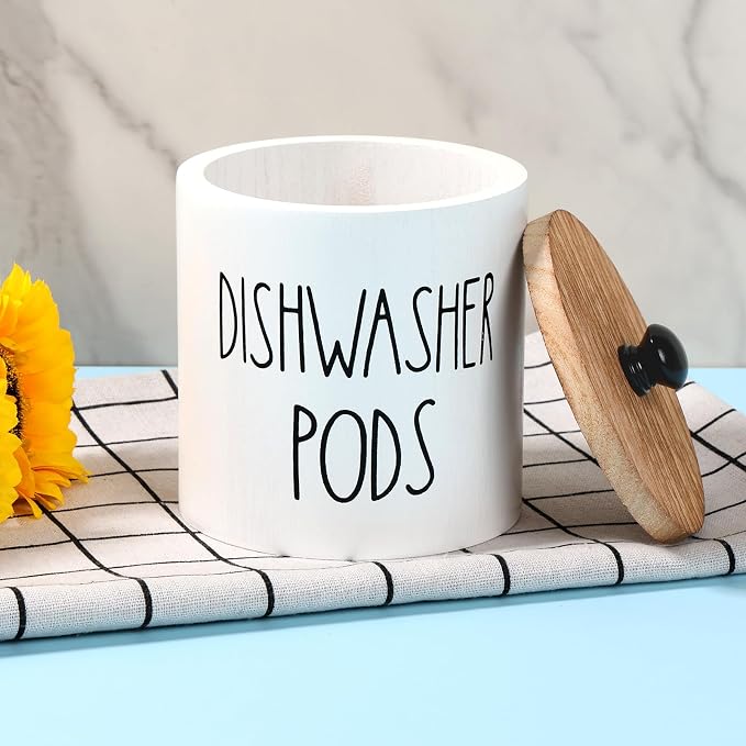 Dishwasher Pod Container with Lid, Wood Laundry Detergent Pods Storage Container - Image 8