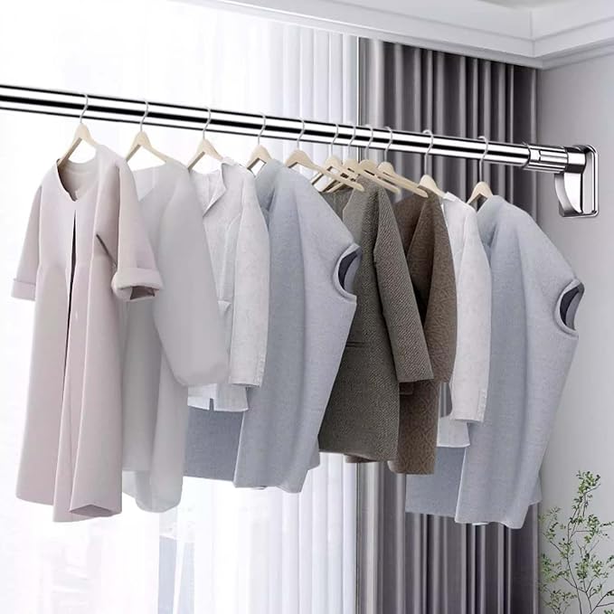 Hanging Closet Rod Extender, No Drill Adjustable Clothes Closet Bar, Stainless - Image 2