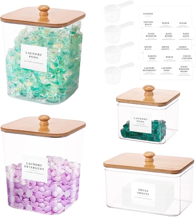 4 Pack Laundry Pods Container, Scoops & Labels by Hatende