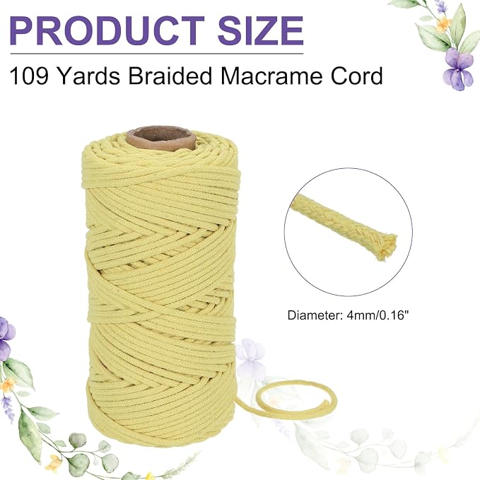 MECCANIXITY Braided Macrame Cord, 4mm x 109 Yards Natural Cotton Rope Macrame - Image 2