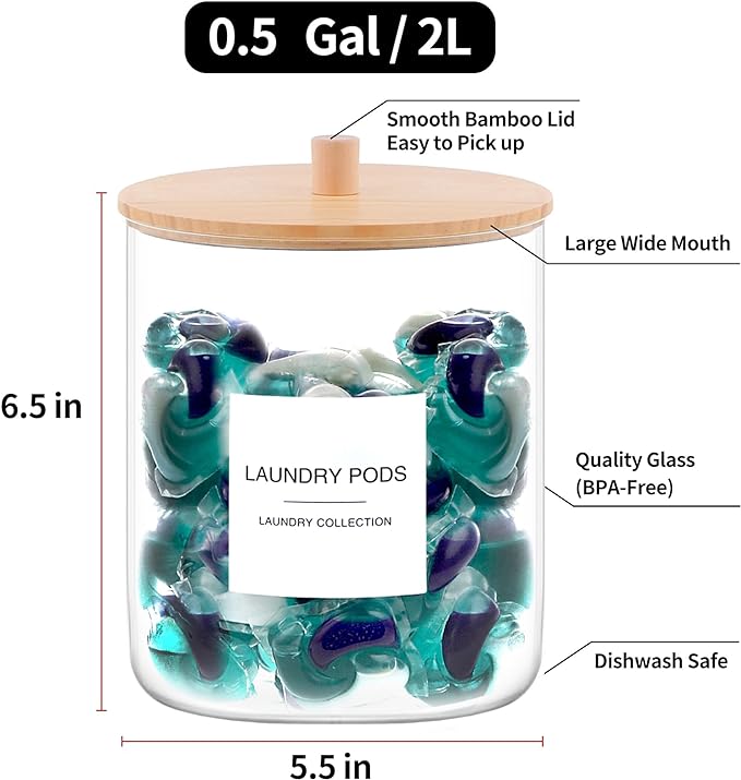 Glass Jars for Laundry Room Organization, Laundry Pods Container - Image 3