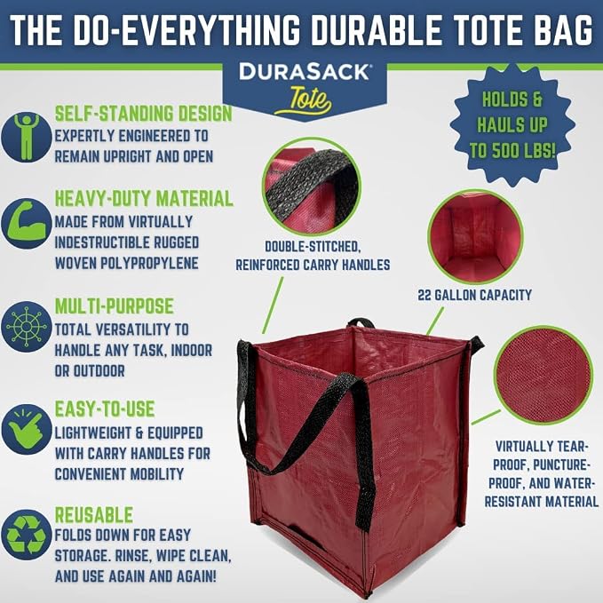 DURASACK Heavy Duty Storage Tote Bag 22-Gallon Rugged Woven Polypropylene - Image 2