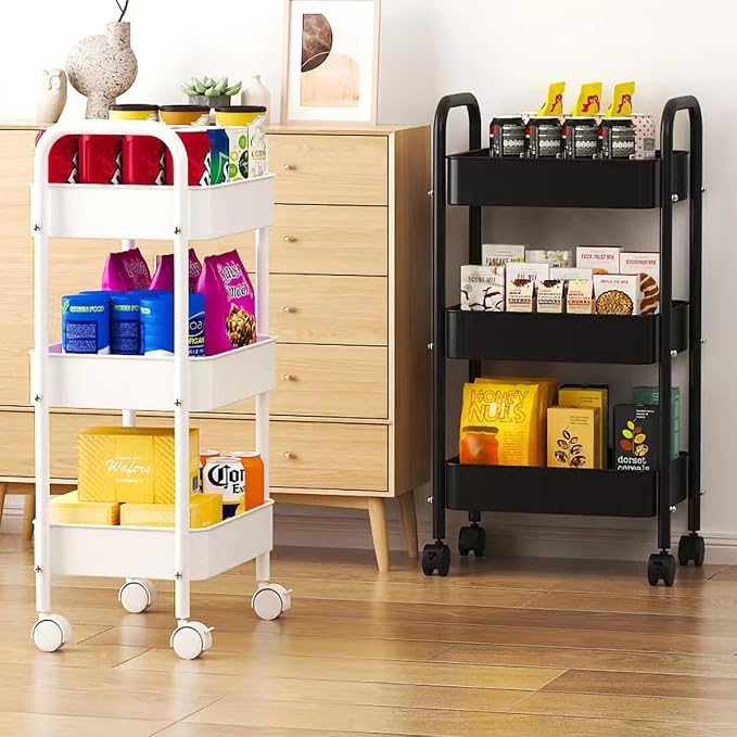 XIUSHE 3-Tier Metal Utility Cart Rolling Storage Organizer, Portable and Sturdy - Image 5