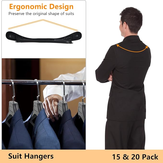 DEDU Suit Hangers for Men 10 Pack Width 17.7", Plastic Extra Wide Shoulder - Image 4