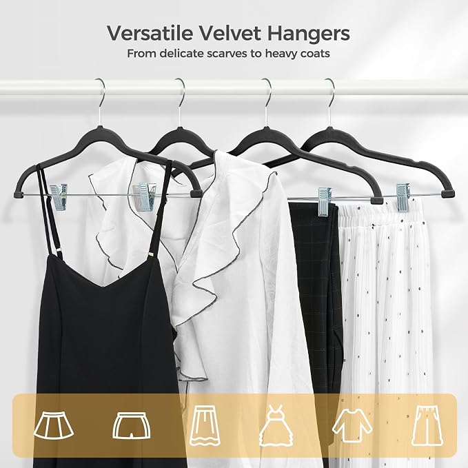 HOUSE DAY Velvet Hangers with Adjustable Clips 10 Pack, Non-Slip Suit Organizer - Image 3
