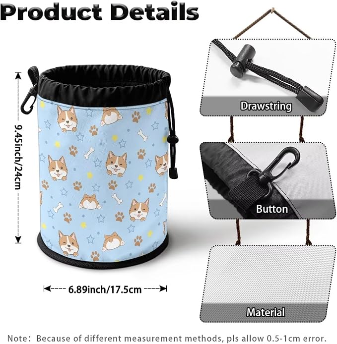 Clothespin Storage Bag with Hooks & Drawstring Closure Corgi Pet Paw Space - Image 7