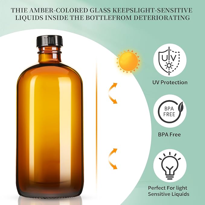16oz Amber Glass Spray Bottles, 2 Pack Glass Spray Bottles Refillable Empty - Image 5