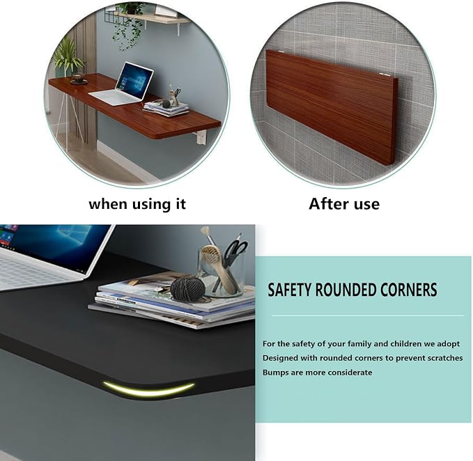 RUANLOV Heavy Duty Wall Mounted Folding Table, Wall Mounted Desk, Drop Down - Image 5