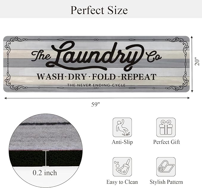 Pauwer Laundry Room Rug Runner 20"x60" Waterproof Rubber Laundry Mat Non Slip - Image 2