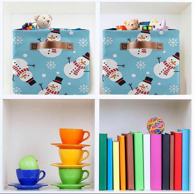 Winter Christmas White Snowman Pattern Rectangular Storage Bin Basket - Image 6