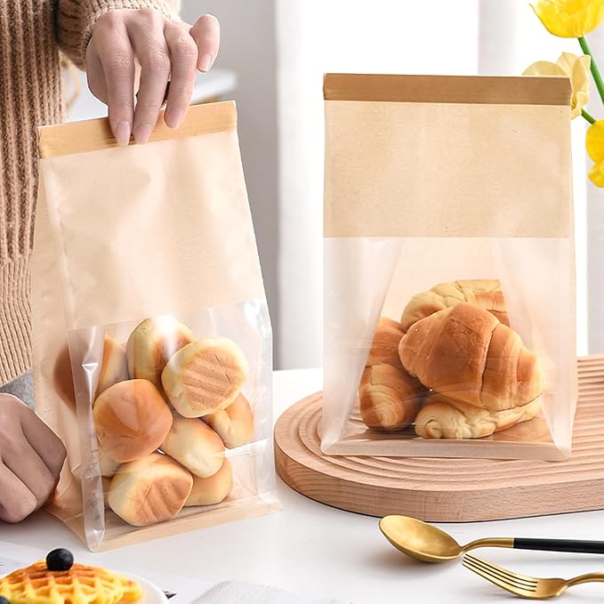 Ocmoiy 50Pcs Bakery Bags with Window, Resealable Tin Tie Tab Lock Bread Storage - Image 6
