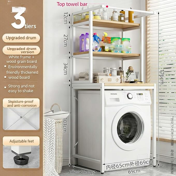Space-Saving 3-Tier Over Washer and Dryer Storage Shelf, Heavy-Duty Over - Image 8