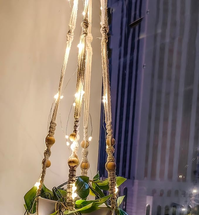 Comtelek Hanging Planter with Lights Indoor Macrame Plant Hanger Basket with - Image 7