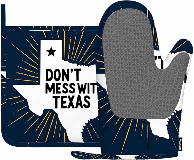 Mxocom Don't Mess with Texas Oven Mitt and Pot Holder with Silicone Cool Quote by Mxocom