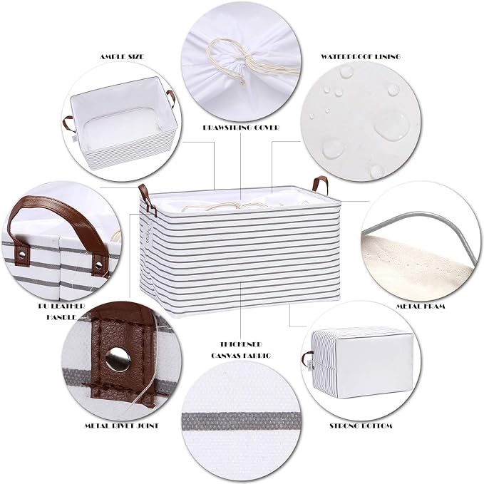 Hinwo 2-Pack Extra Large Canvas Fabric Storage Baskets - Image 4