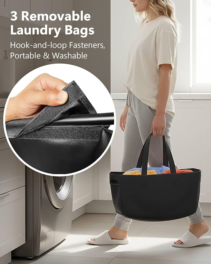 3 Section Laundry Sorter with Removable Bags, 120L Vertical Laundry Hamper with - Image 3