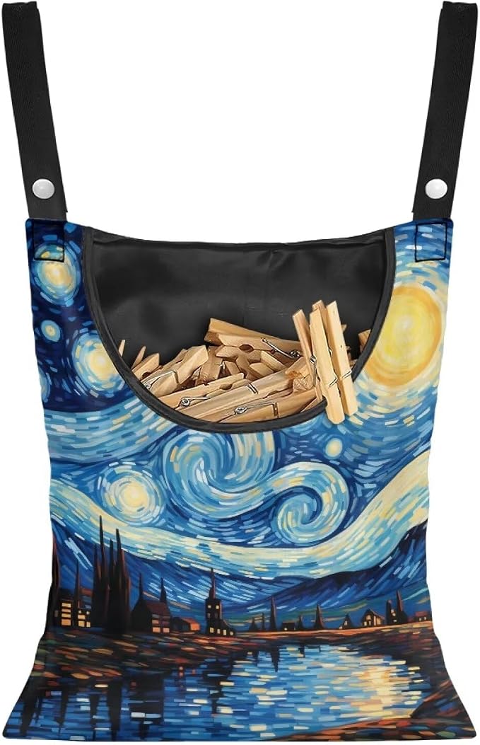 Van Gogh Starry Night Summer Clothes Pin Bag by Bivxisrvo