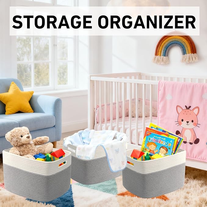 3 Pack Woven Storage Baskets for Shelves, 13.5"×11"×9.5"Organizing Bins - Image 4