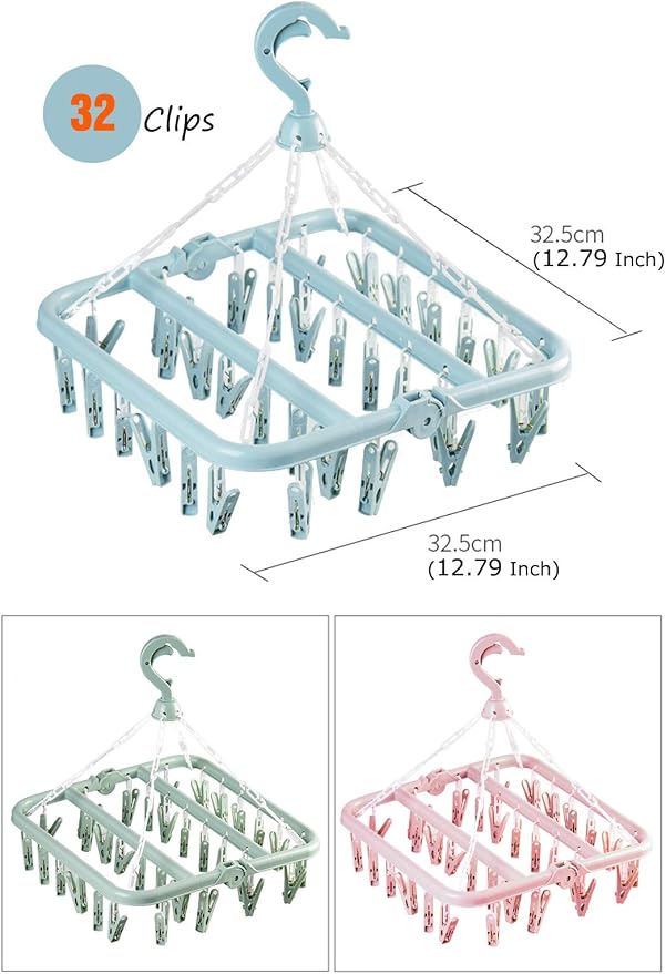 Laundry Hangers with 32 Clips, Clothespin Rack Foldable Laundry Drying Rack - Image 4