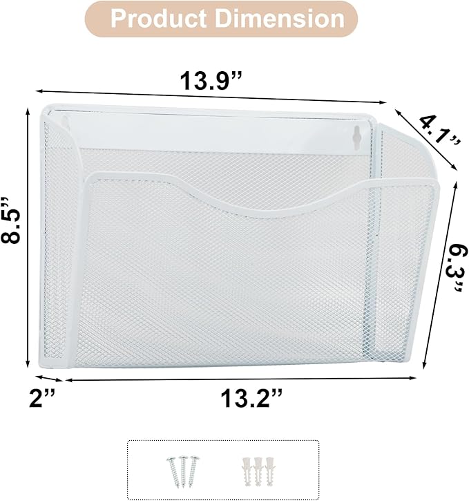 EASEPRES 3 Single Pocket Mesh Hanging File Organizer, Vertical Wall Mounted - Image 6