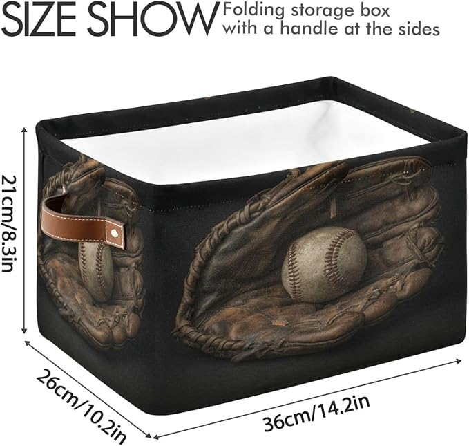 Baseball Glove Dark Pattern Rectangular Storage Bin Basket - Image 3