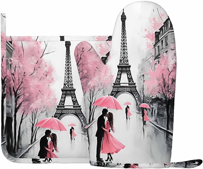 Mxocom Paris City Silicone Oven Mitts and Pot Holders Sets France Eiffel Tower - Image 2