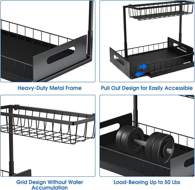 Under Sink Organizer, 2 Tier Pull-Out Cabinet Storage Shelf, Rust-Resistant - Image 5