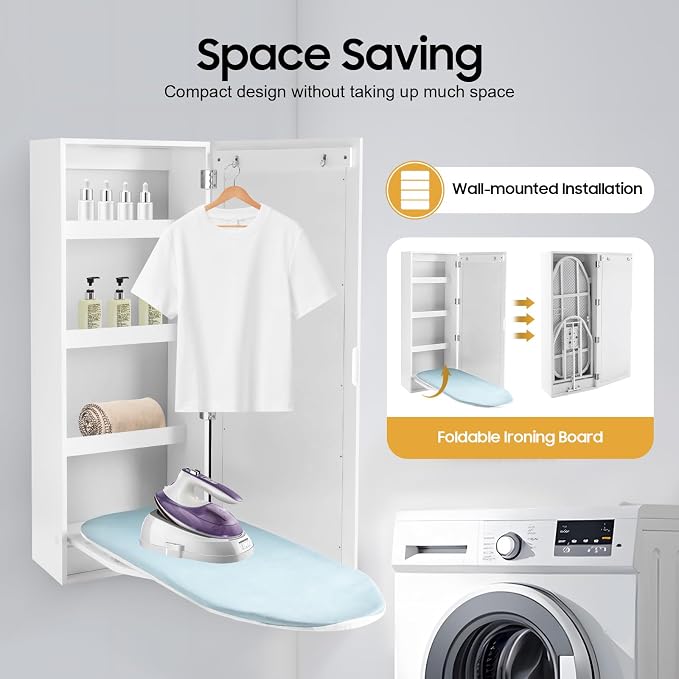 Wall Mount Ironing Board Cabinet, Built-in Swivel Ironing Board Foldable - Image 5