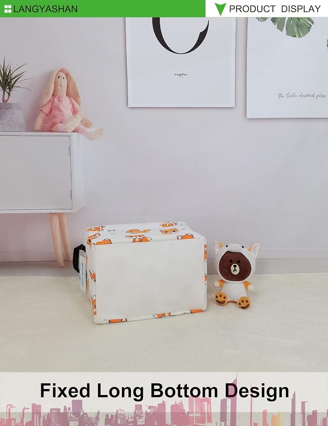 LANGYASHAN Rectangular Storage Bin Collapse Canvas Fabric Cartoon Storage Basket - Image 7
