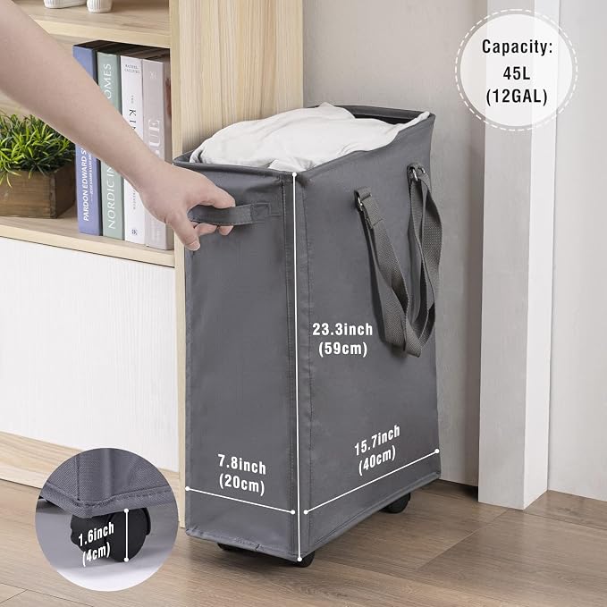 Slim Rolling Laundry Basket, Slim Laundry Hamper - Image 2