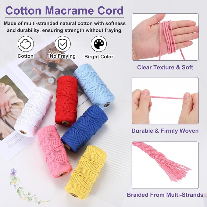 MECCANIXITY Braided Macrame Cord, 3mm x 109 Yards Natural Cotton Rope Macrame - Image 3