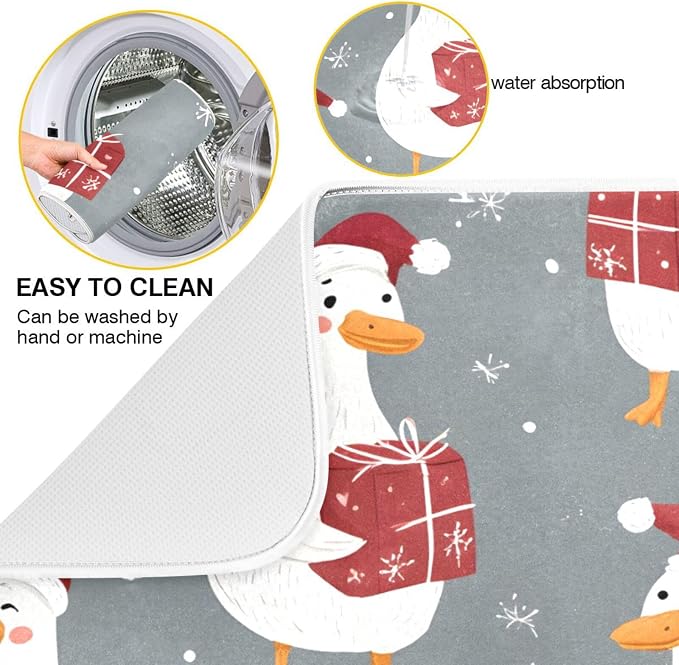 White Geese Wearing Hat Dish Drying Mat Super Absorbent Drying Mat 18x24 inch - Image 2