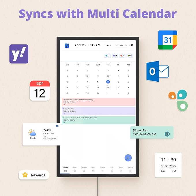 Digital Wall Calendar 32 Inch Touch Screen, Electronic Smart Calendar Chore - Image 3