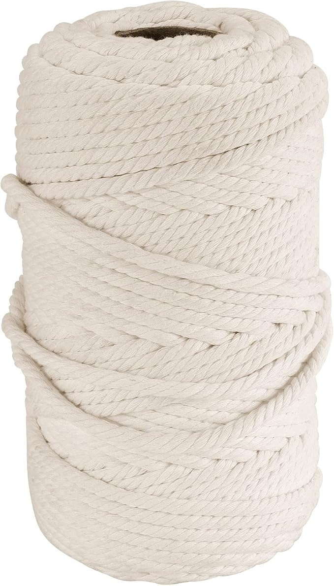 FUNSUEI Natural Macrame Cord 6 mm x 500Ft, 4 Strand Twisted Soft Cotton Cord by FUNSUEI