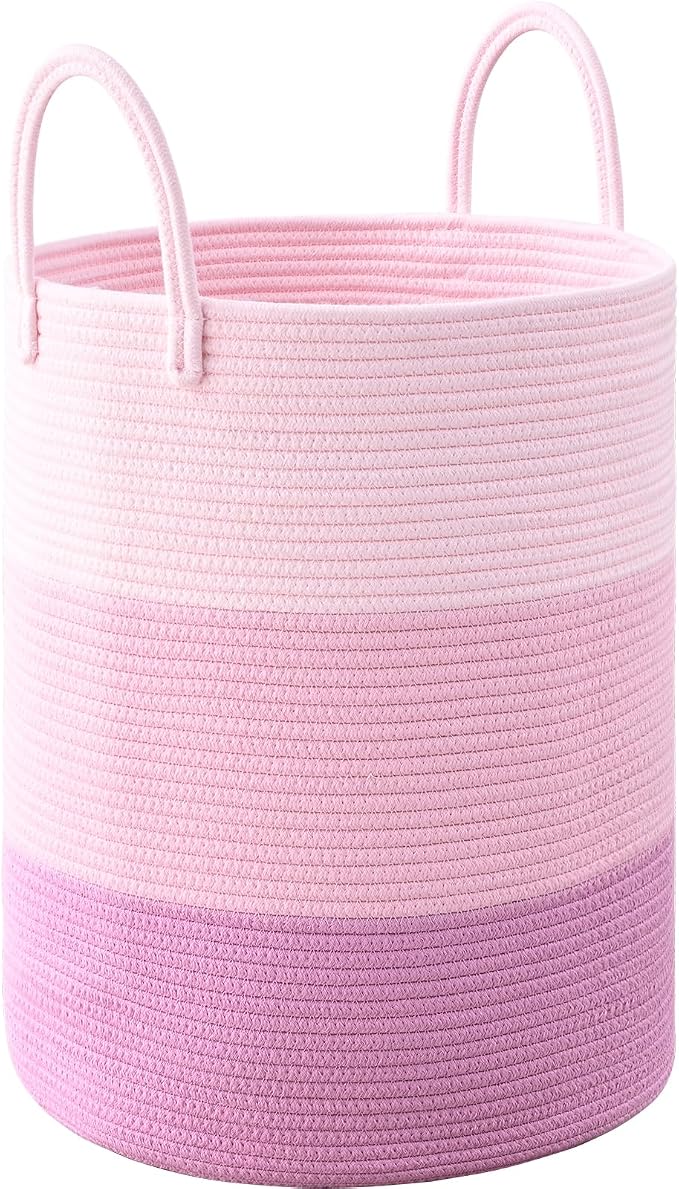 Laundry Hamper for Organizing, 52L Tall Laundry Baskets, Cotton Rope Woven by Degeyoyo