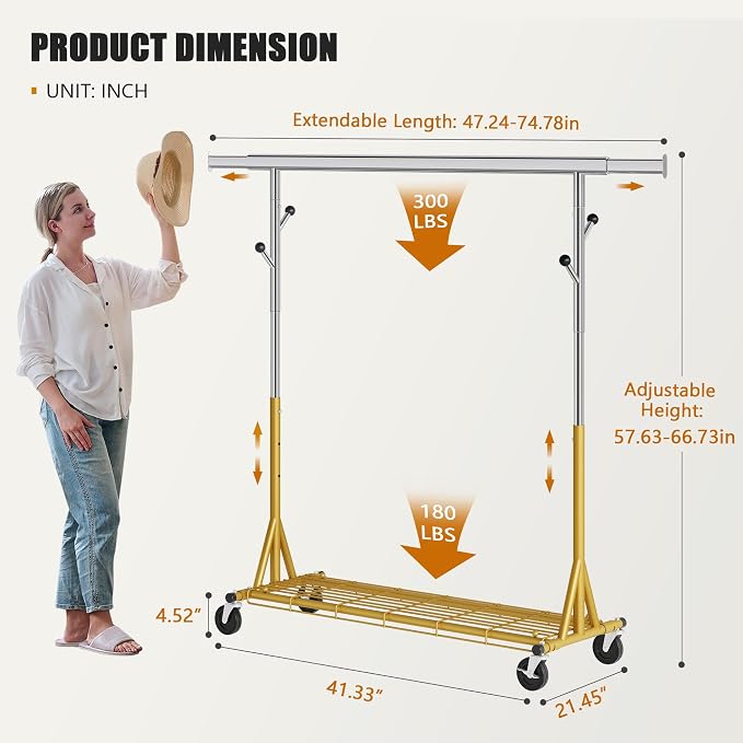 Rolling Clothes Rack Load 530lbs, Heavy Duty Garment Rack - Image 2