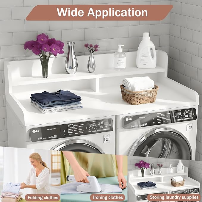 Washer Dryer Countertop with Shelf Laundry Countertop with Rounded Corners Wood - Image 5