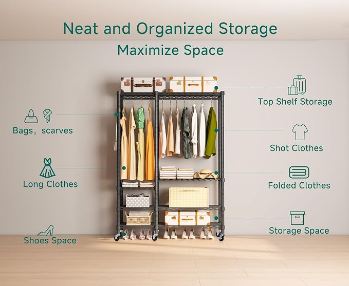 Rolling Clothes Rack, Heavy Duty Garment Rack - Image 3