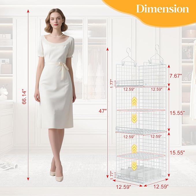 5 Tier Hanging Closet Organizer Separable Hanging Closet Shelves - Image 3