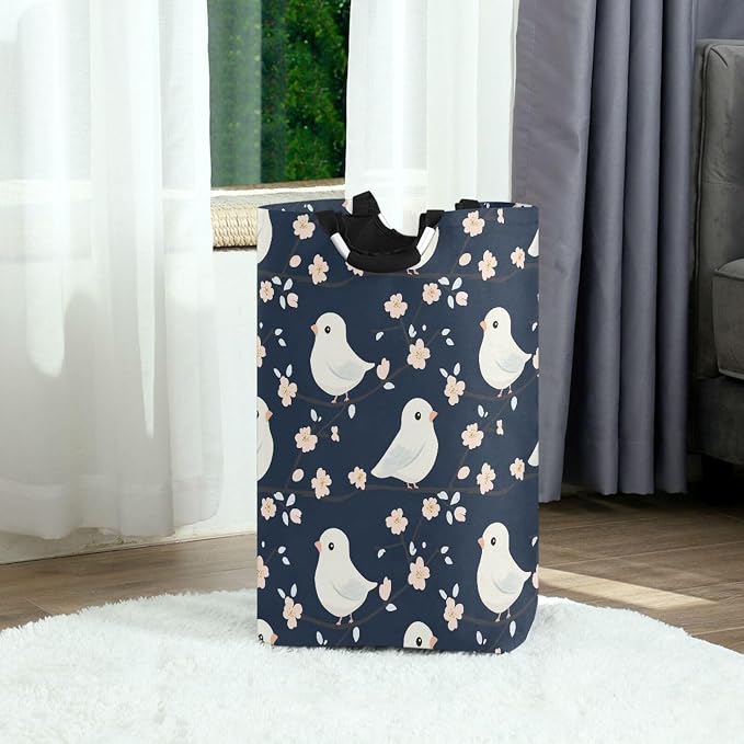 Cartoon kawaii-style Bird Navy Blue laundry baskets, foldable and waterproof - Image 2